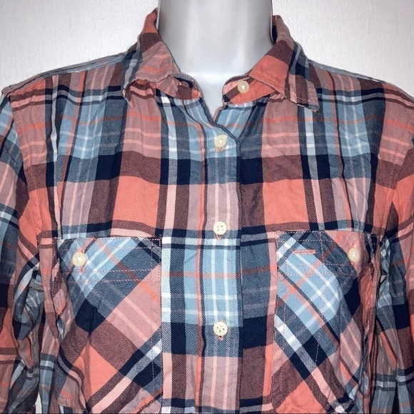 Ralph Lauren Plaid Long Sleeve Button Front Shirt Top S Peach Blue - Picture 3 of 7
